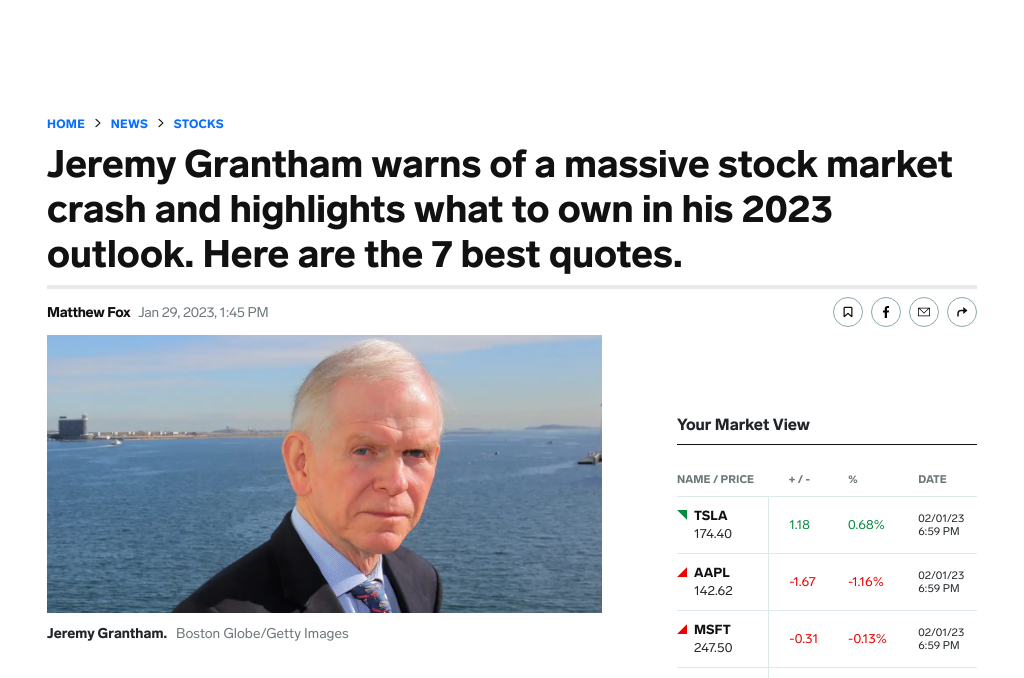 Investor Jeremy Grantham Warns of Stock Market Crash Ahead