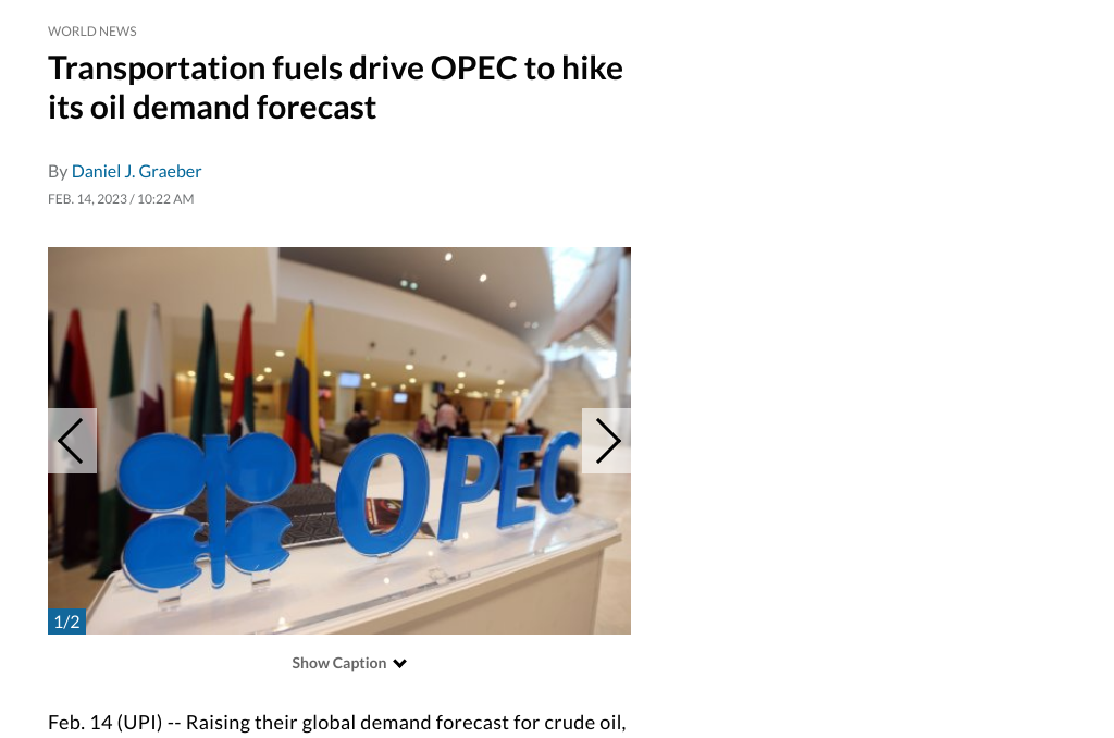 OPEC Revises Oil Demand Forecast Upward to 2.3 Million BPD