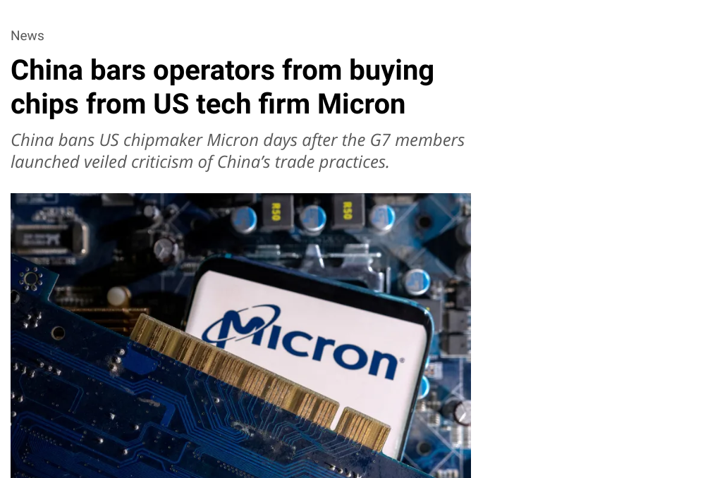 China’s CAC Bans Critical Infrastructure Operators from Buying Micron Technology Products